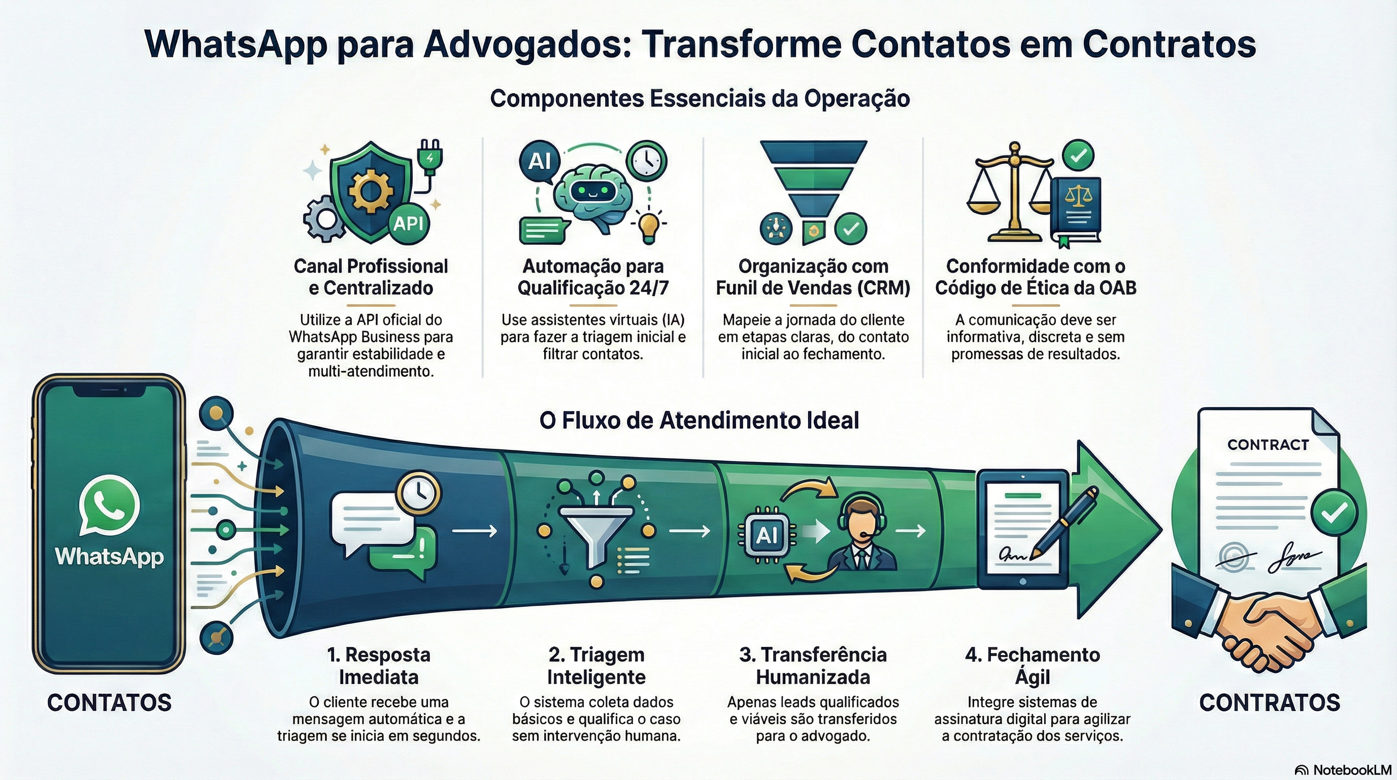 Operação comercial no WhatsApp para advocacia — funil de vendas jurídico com automação e triagem de leads
