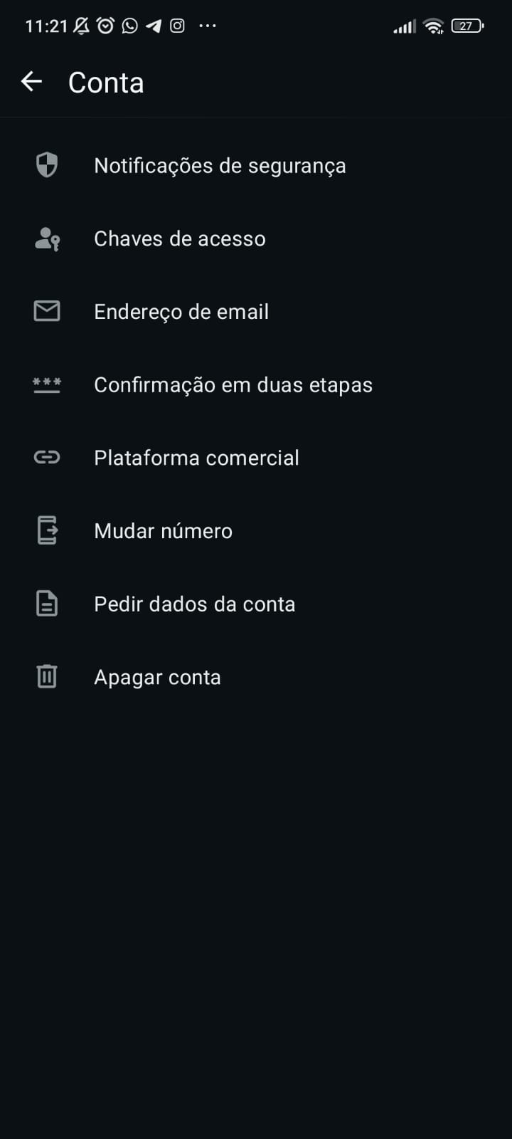 Tela de Conta do WhatsApp Business